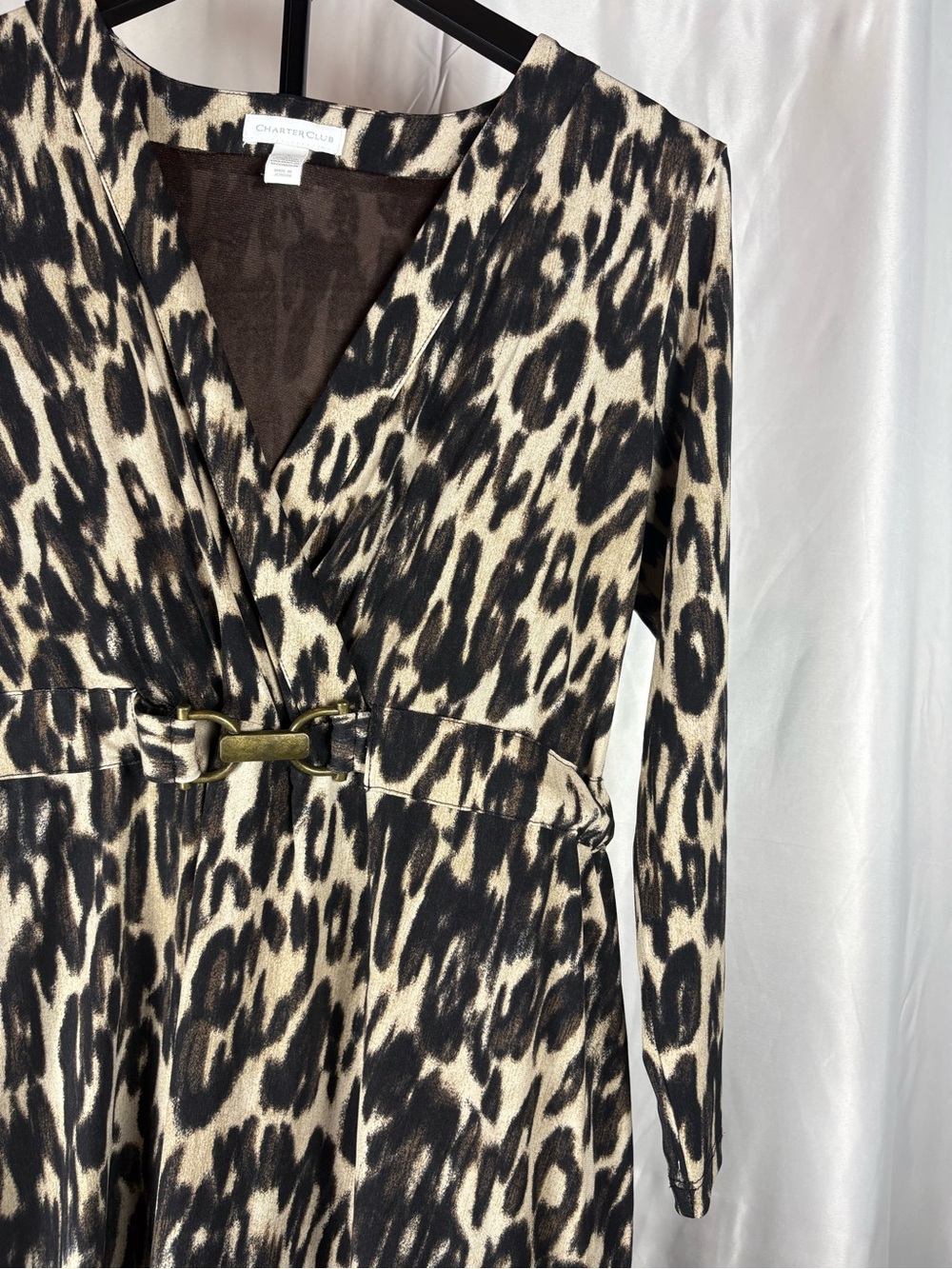 Charter Club Leopard Print Belted Wrap Midi Dress Size Small